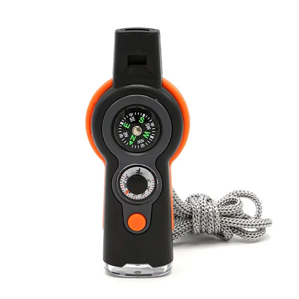 Survival Whistle Outdoor Emergency Tool with Flashlight Compass & Thermometer