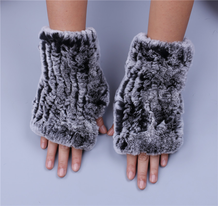 Fashion Real Rex Rabbit Fur Gloves, Womens Winter Finger less Mittens, Genuine Fur Wrist Warmers