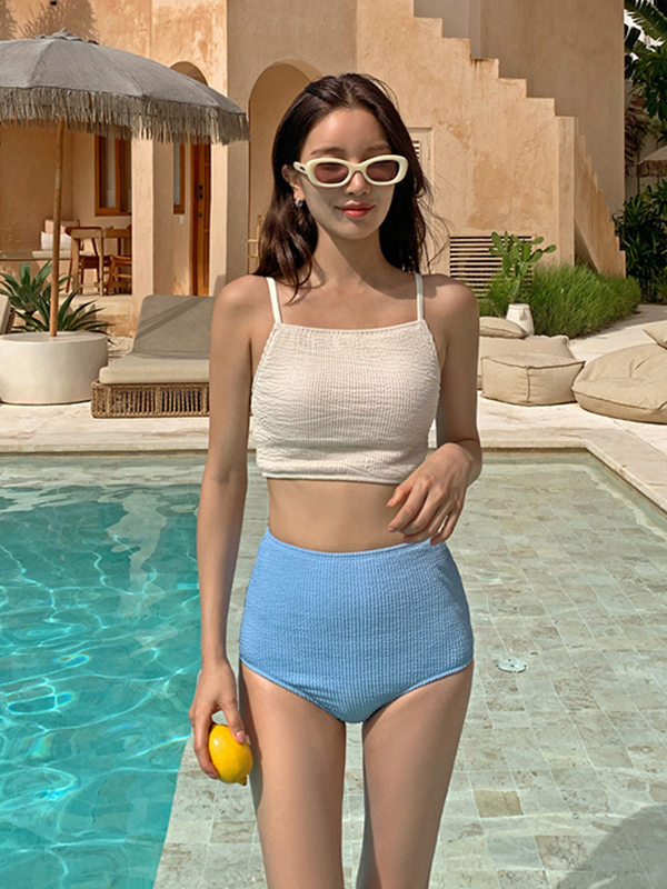 Womens high waisted bikini Modest Two Piece Tummy Control Swimwear