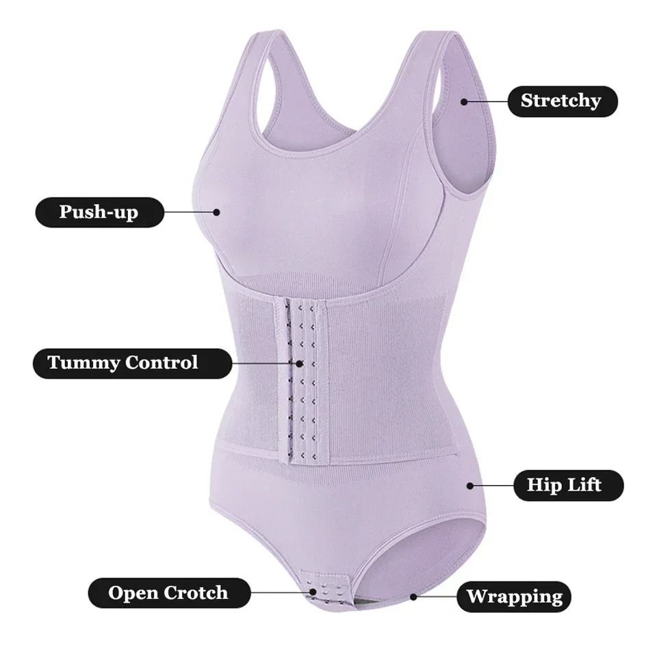 Womens Bodysuit Shapewear with Zipper Belt and Tummy Control