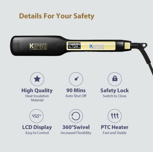 KIPOZI Titanium Hair Straightener Professional LCD Flat Iron & Curling Styler