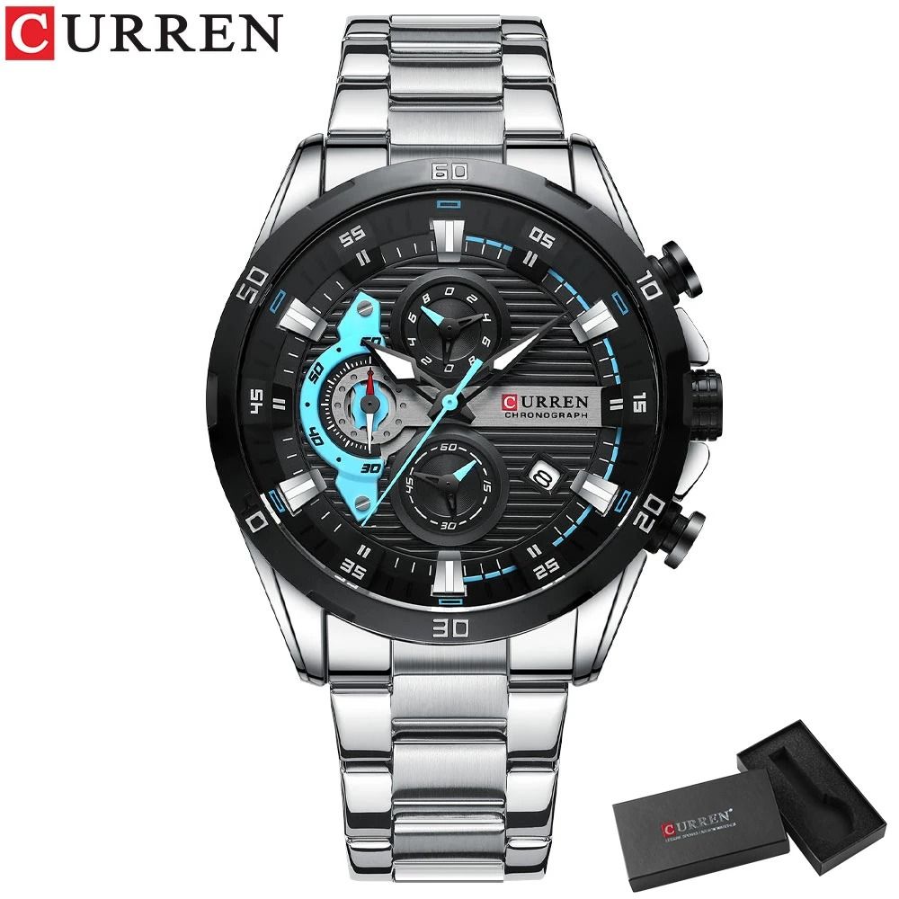 Curren Stainless Steel Mens Watch with Luminous Chronograph Dial