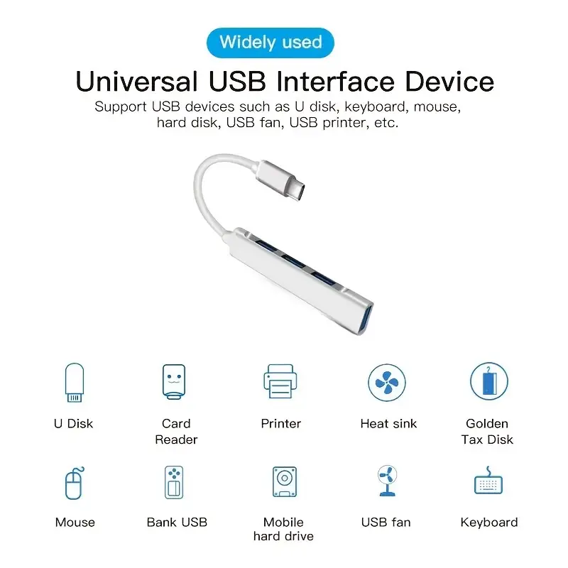 High Speed 4Port USB Hub Type-C Multiport Splitter for PC, Laptop & Computer Accessories with 4 USB 3.0 and 2.0 ports