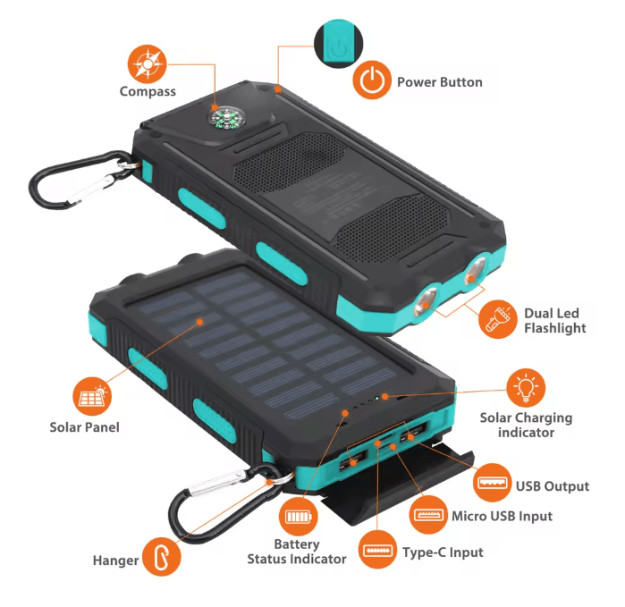20000mAh Solar Power Bank Waterproof Portable Charger for Outdoor Use