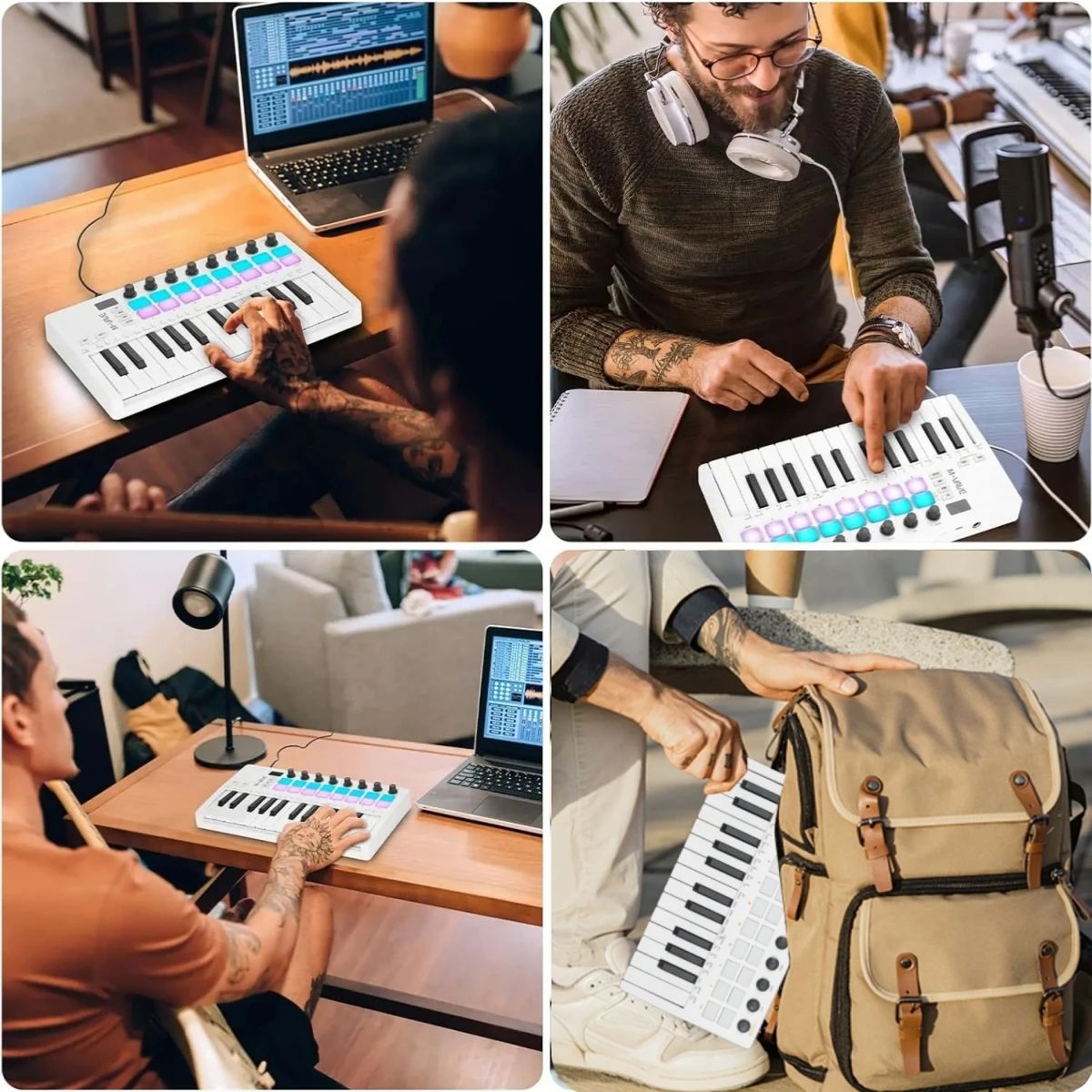 Pad Controller Keyboard USB Key with Drum Pads, 8 Knobs, Music Production Software, Wireless Bluetooth MIDI Keyboard