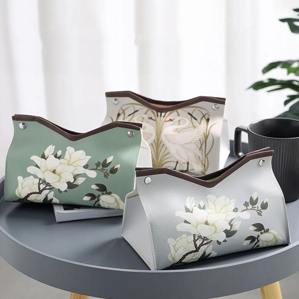 Vintage Floral PU Leather Tissue Box Cover for Living Room and Kitchen Decor