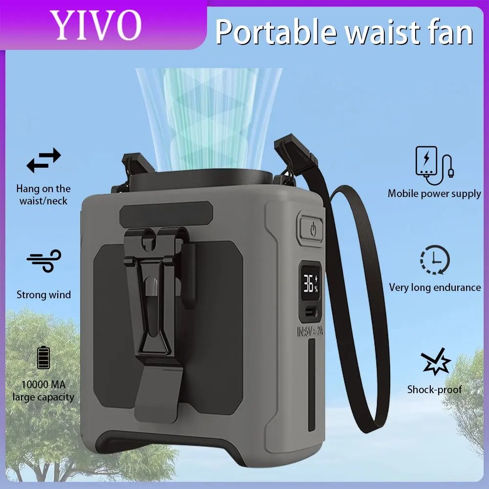 10000mAh Waist Fan 5 Speeds with Light Wearable Neck Fan