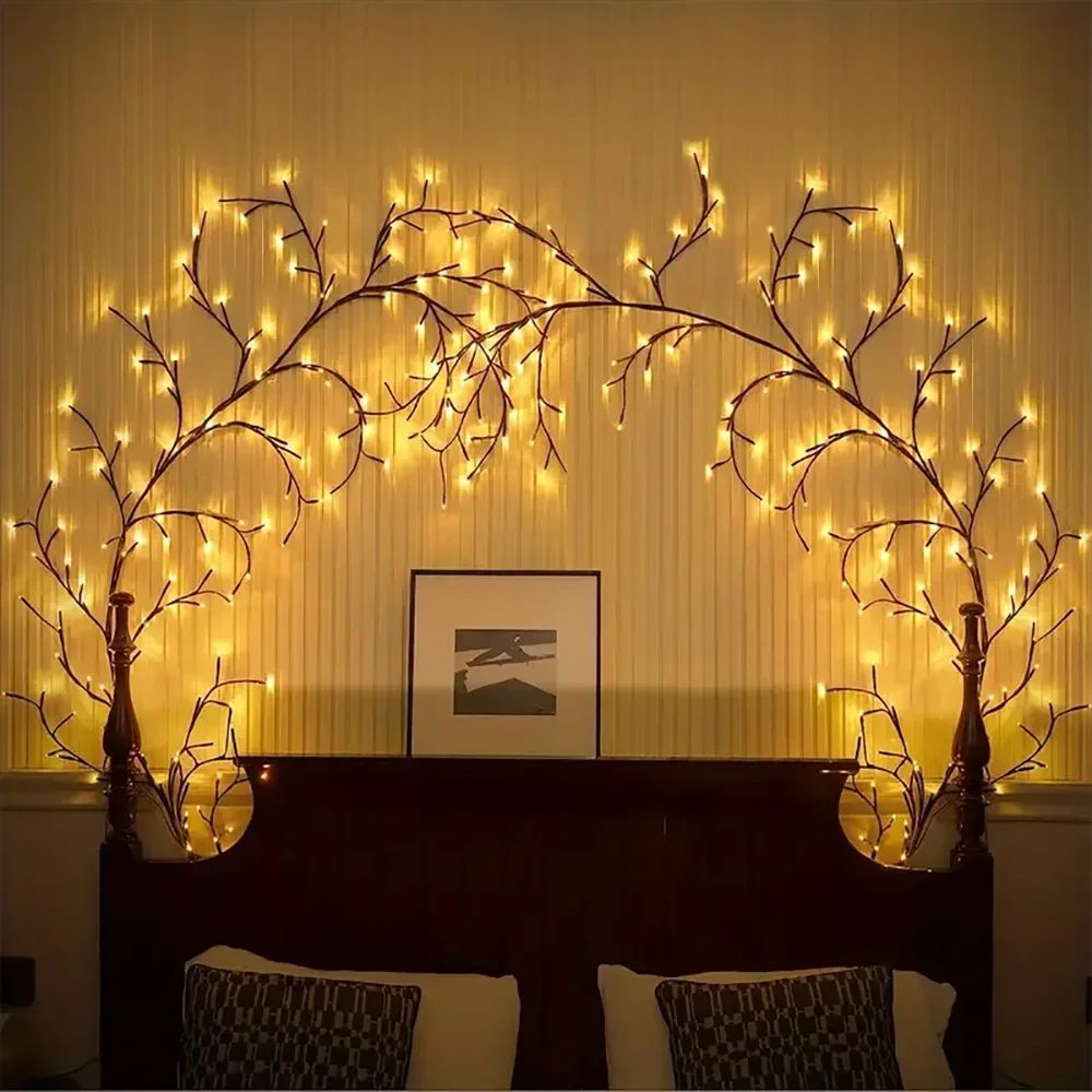USB Willow Vine LED Branch Lights – Flexible DIY Wall Decor with 8 Lighting Modes