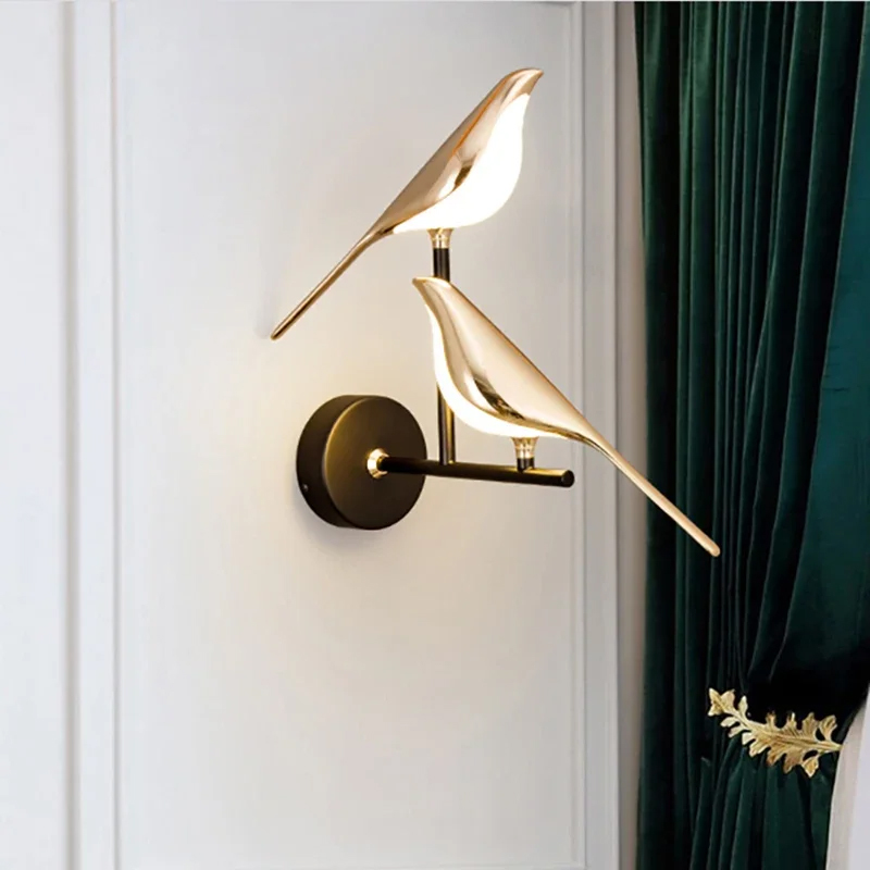 Nordic Golden Bird LED Wall Lights for Living Room Decoration, Creative Wall Lamps, Bedroom Bedside Sconces