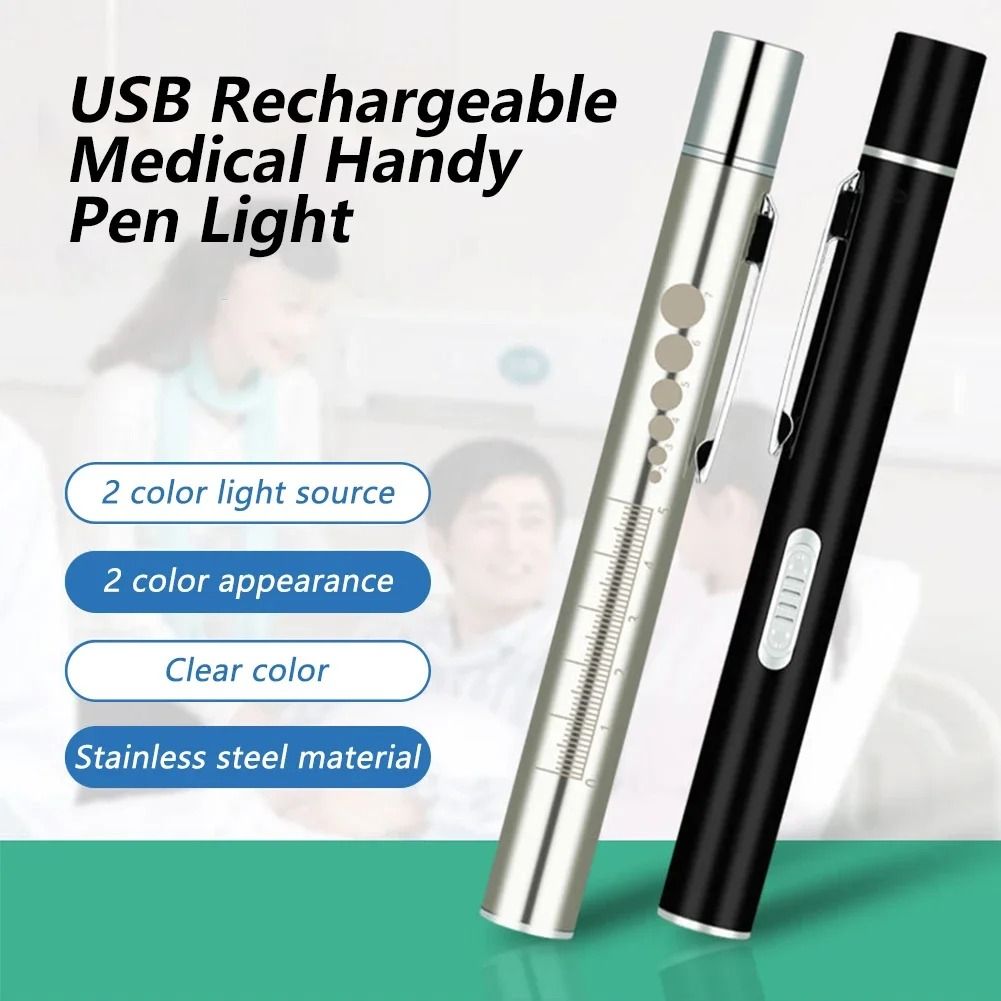 USB Rechargeable Medical Pen Light with Stainless Steel Clip Nursing Flashlight