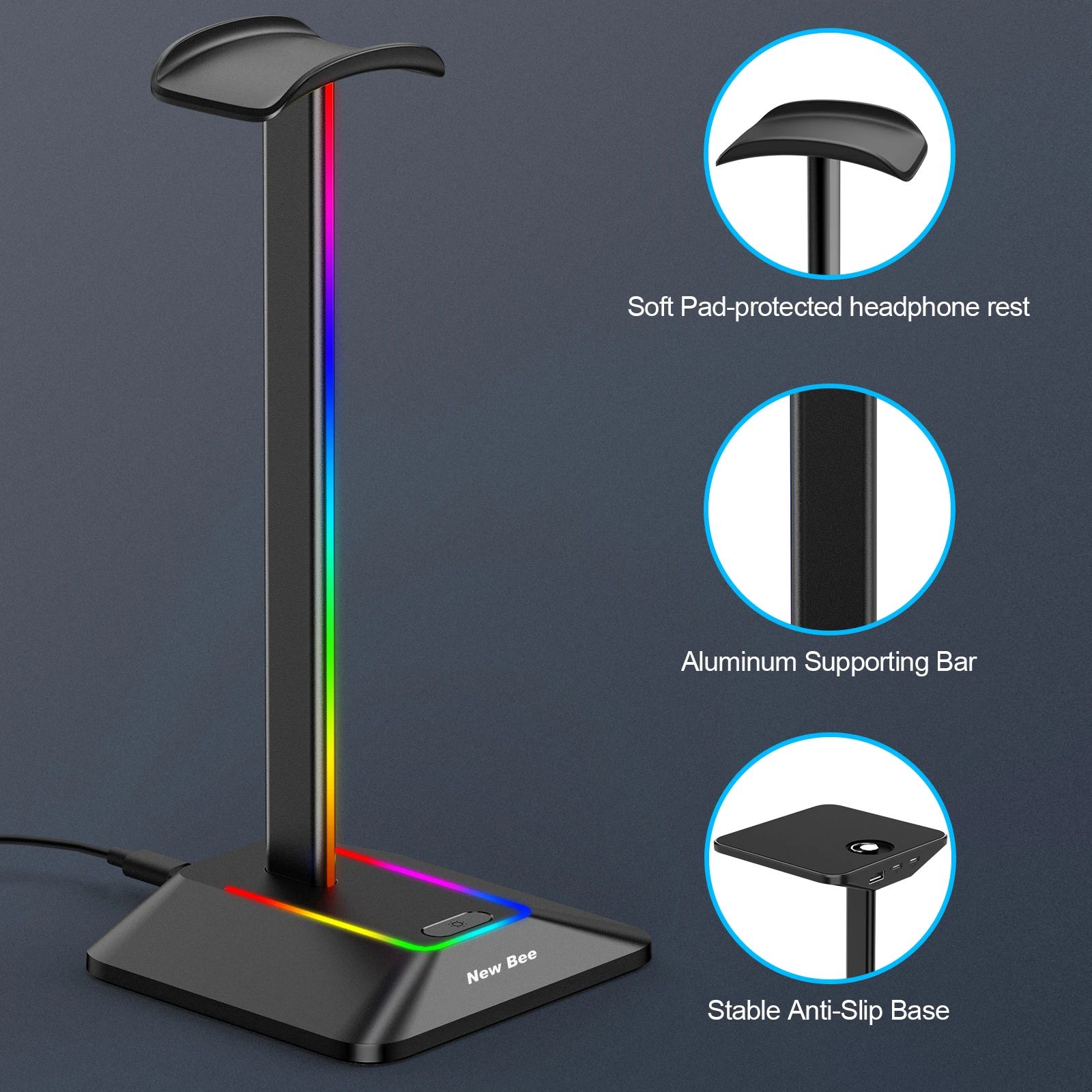 RGB Gaming Headphone Stand with USB