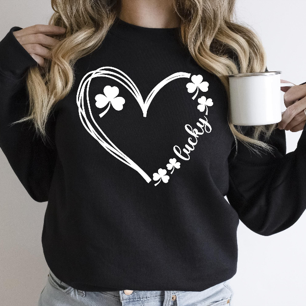Lucky Heart Shamrock Sweatshirt | Clover Love St. Patricks Day Hoodie for Women