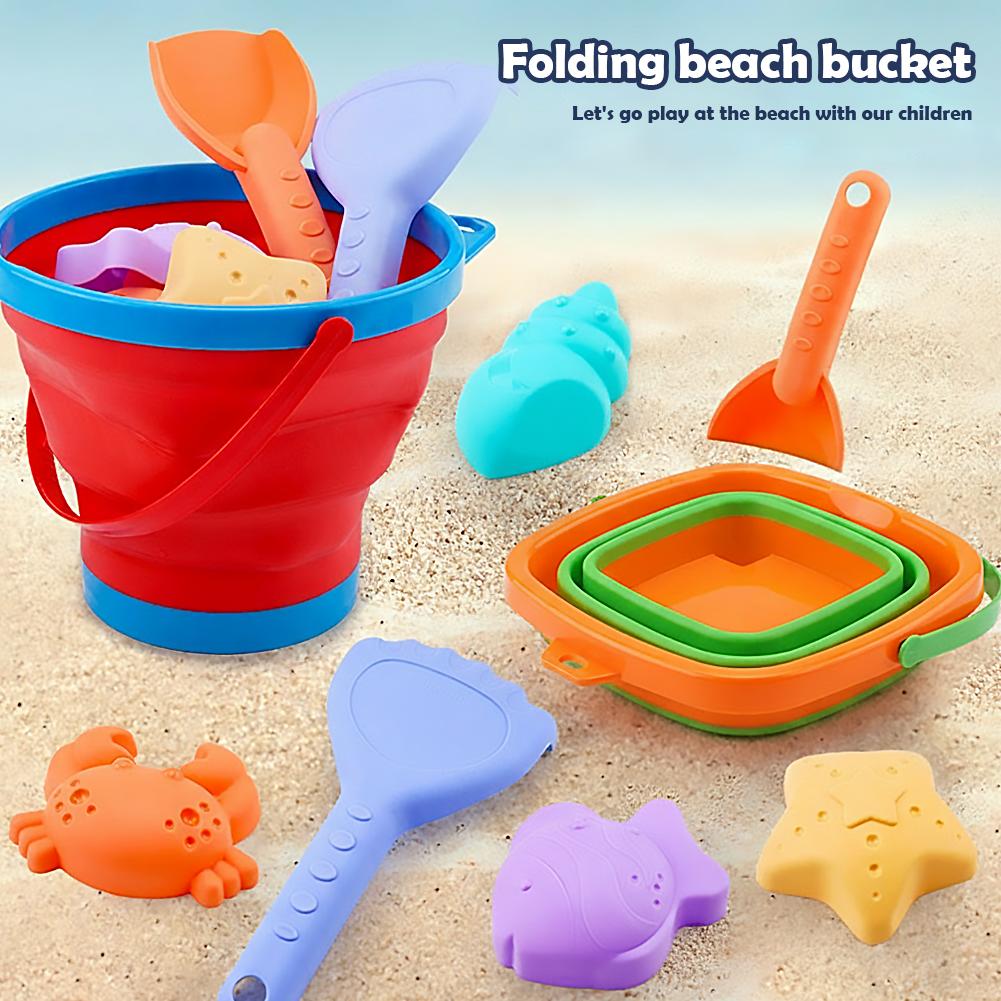 Collapsible Kids Beach Toy Set with Folding Bucket Sand Play Kit