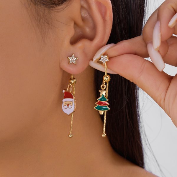 White Pearl Crystal Snowman, Elk Earrings, Creative Christmas Grandpa and Grandma Zircon Stud Earrings, New Year Jewelry