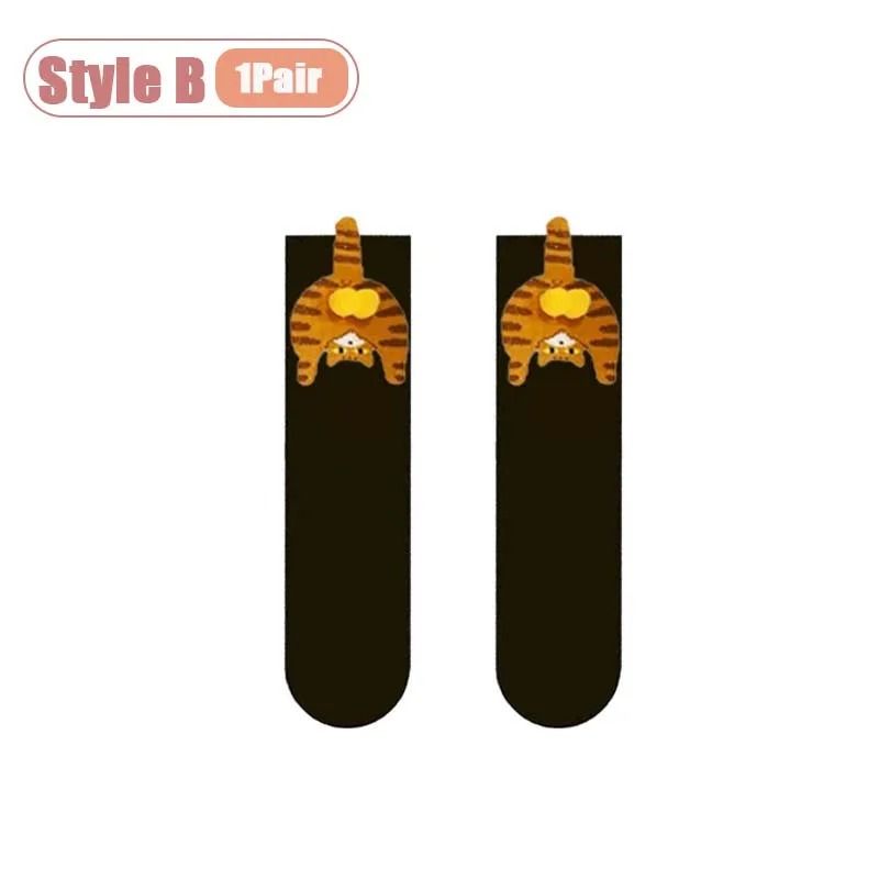 Cartoon Cat Egg Cozy Mid Calf Socks