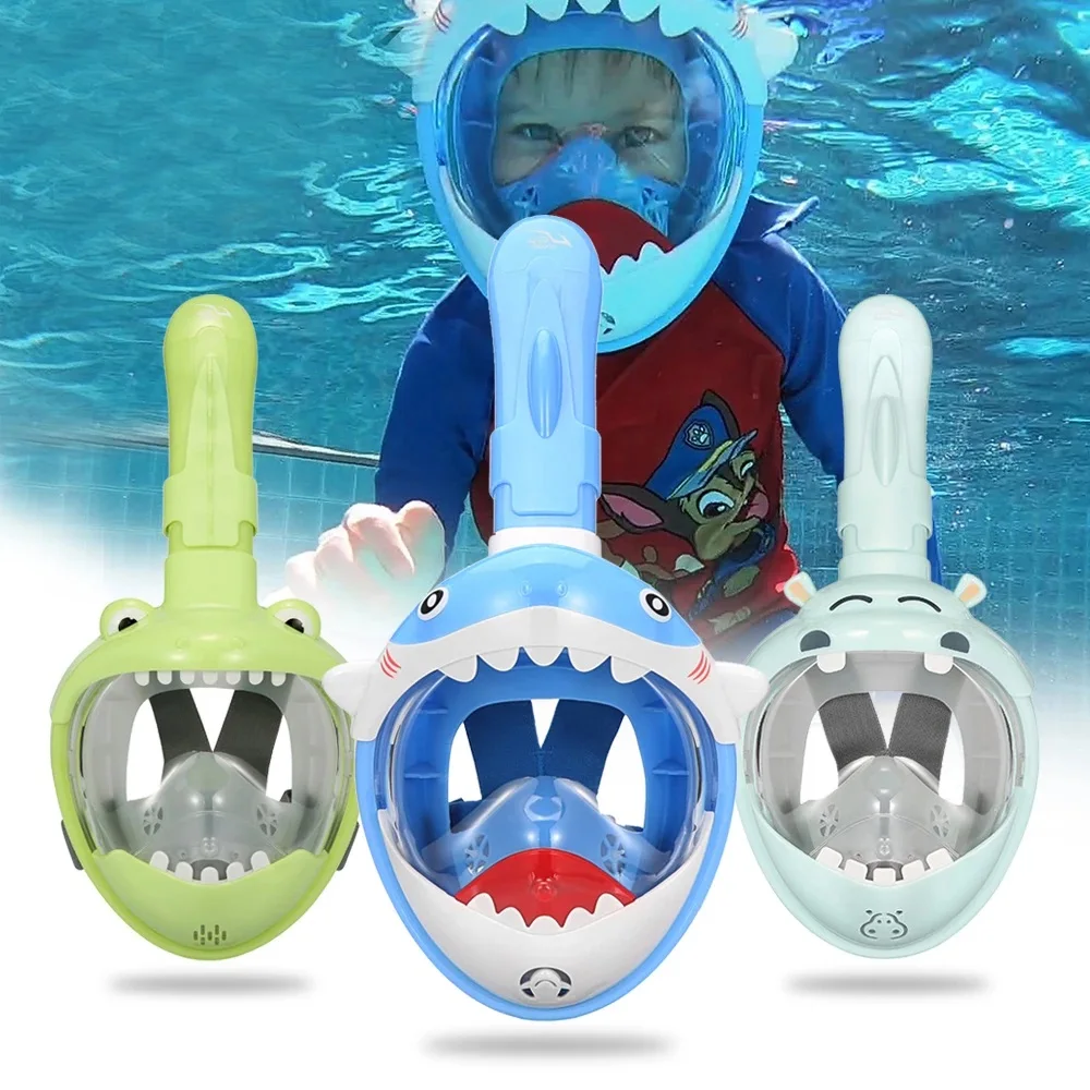 Kids Full Face Snorkel Mask Anti Fog Swimming Diving Mask Set with Dry Top System