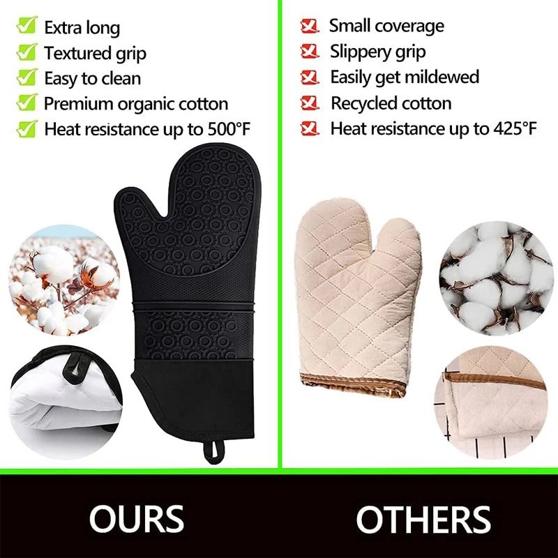 LMETJMA 6Pcs Extra Long Silicone Oven Mitts and Pot Holders Set Heat Resistant Cooking Gloves