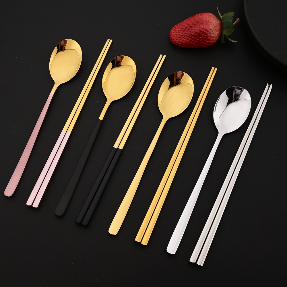 Korean Steel Cutlery Set, Sushi Sticks, Dinner Spoons, and Dessert Spoon Flatware Set