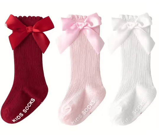 RoyalCharm Girls Bow Knee High Fishnet Socks 3 Pair Set
