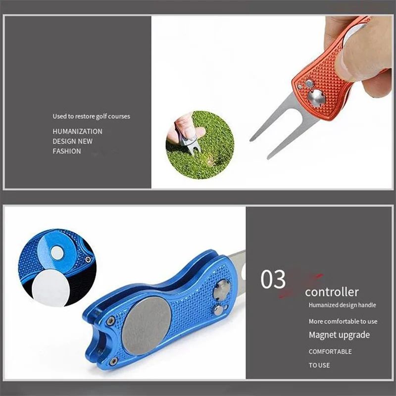 Foldable Golf Divot Repair Tool with Groove Cleaner