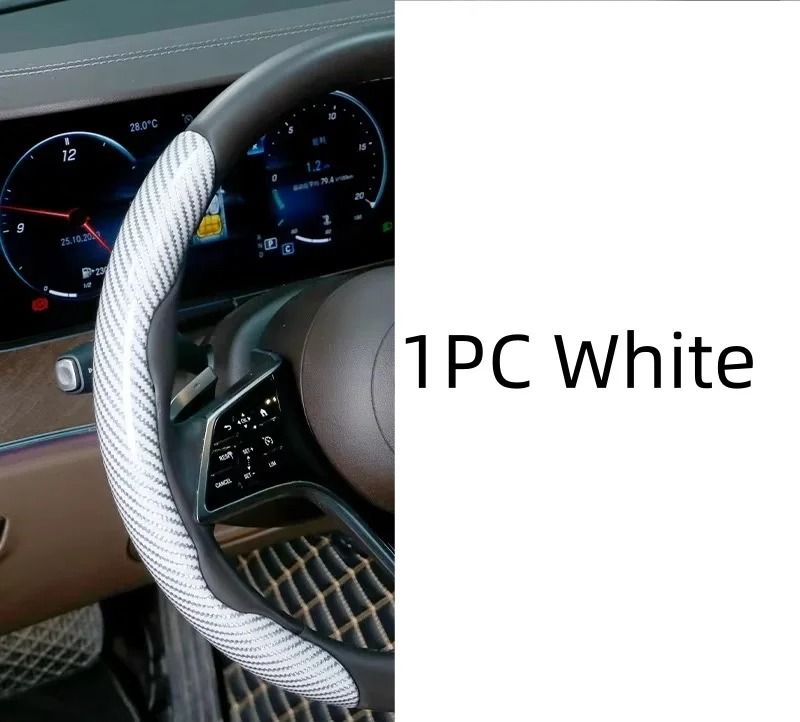 Microfiber Leather Steering Wheel Cover with Carbon Fiber Look