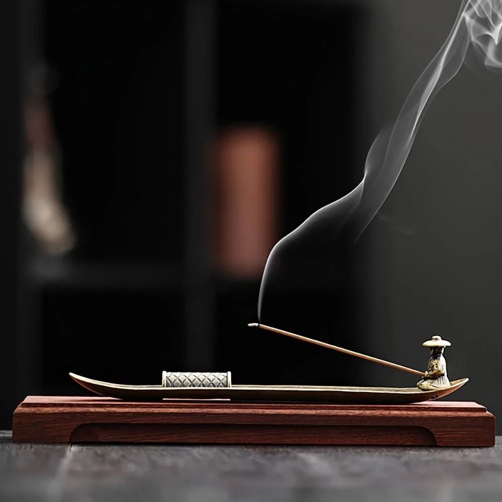 Men Fishing Boat Incense Holder Zen Aromatherapy Ornament