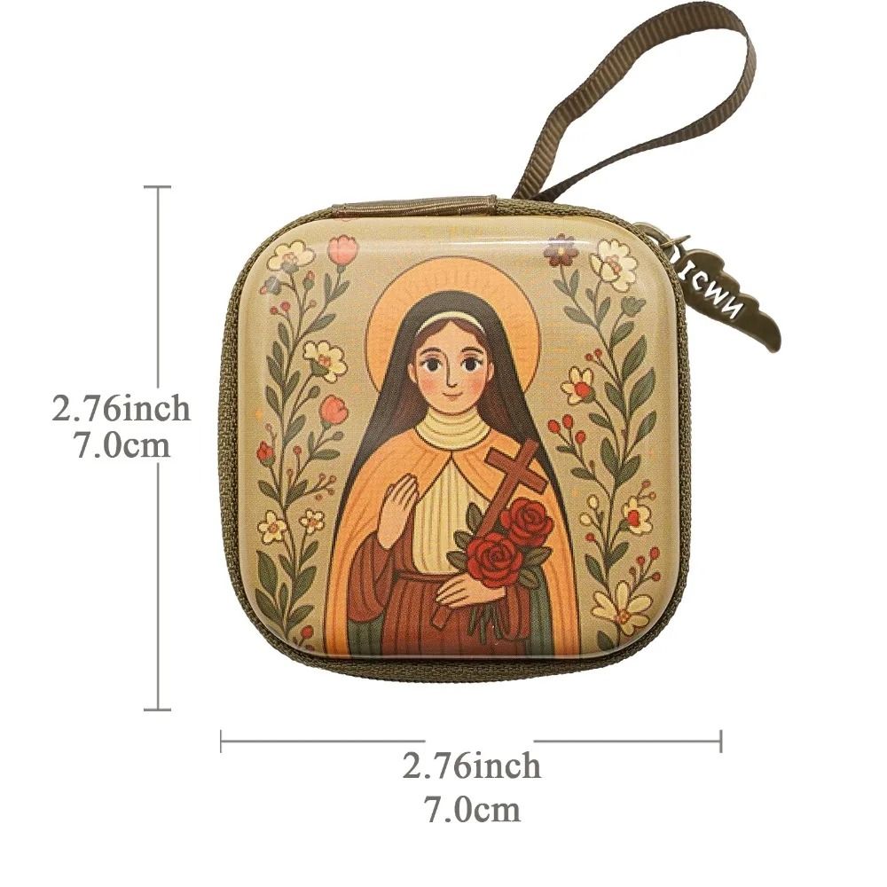 Virgin Mary Prayer Rosary Bag – 2.8 in Zippered Christian Jewelry Box – High-Yield Devotional Interaction Hub