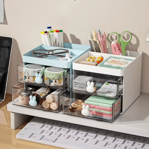 Compact Drawer Desktop Organizer – Multi-Compartment Desk Storage Box for Cards, Phones & Cosmetics