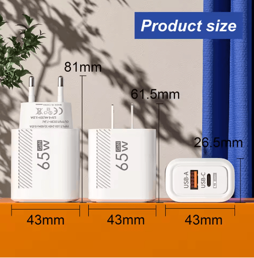 65W GaN PD USB-C Fast Charger with Quick Charge 3.0