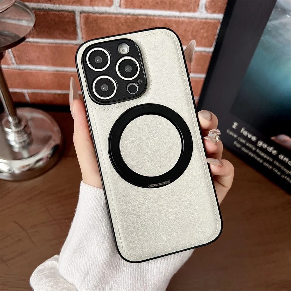 Magnetic Leather Phone Case with Matte Finish and Stand Holder