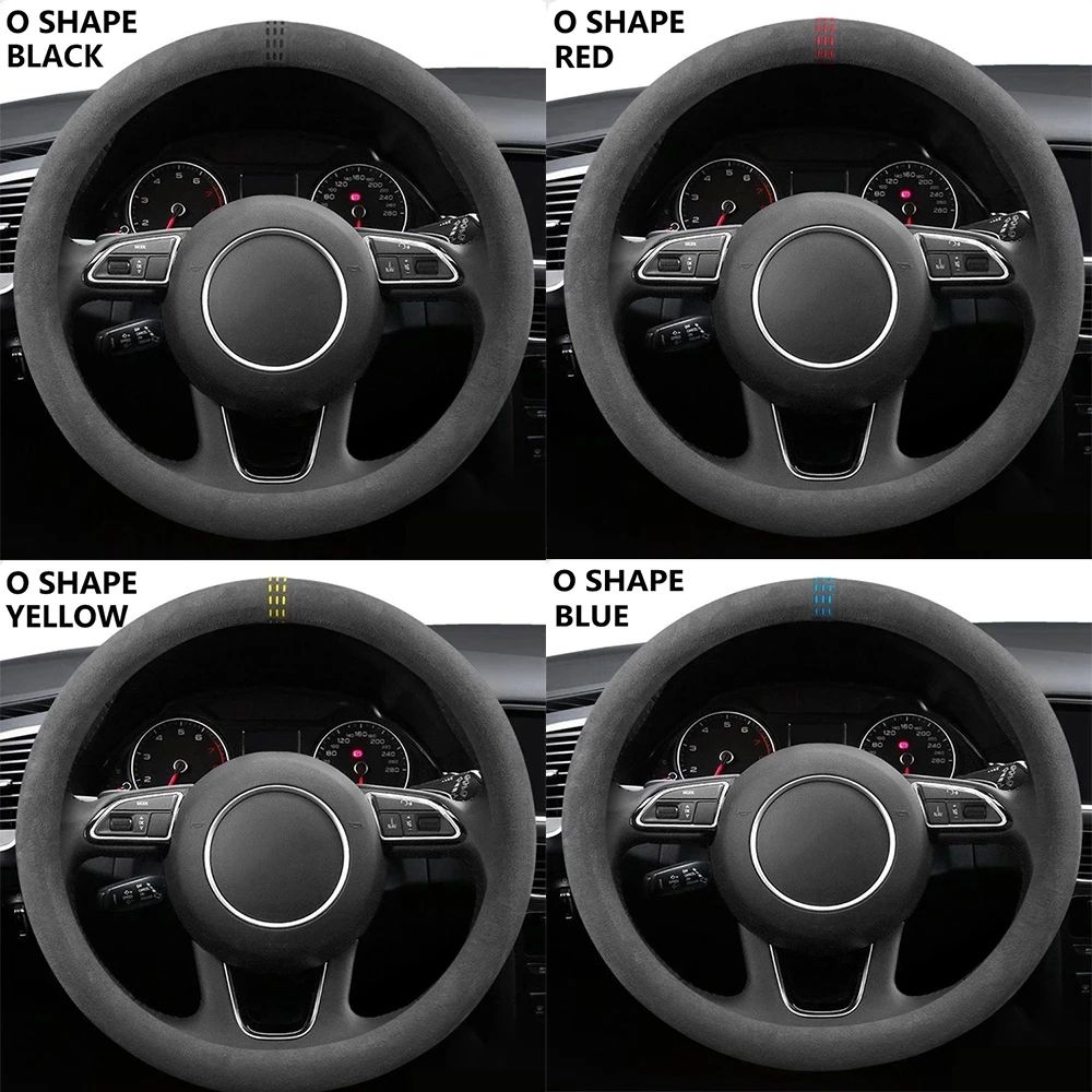 LuxeGrip Cowhide Suede Steering Wheel Cover – Universal 37–38cm Anti-Slip Wrap