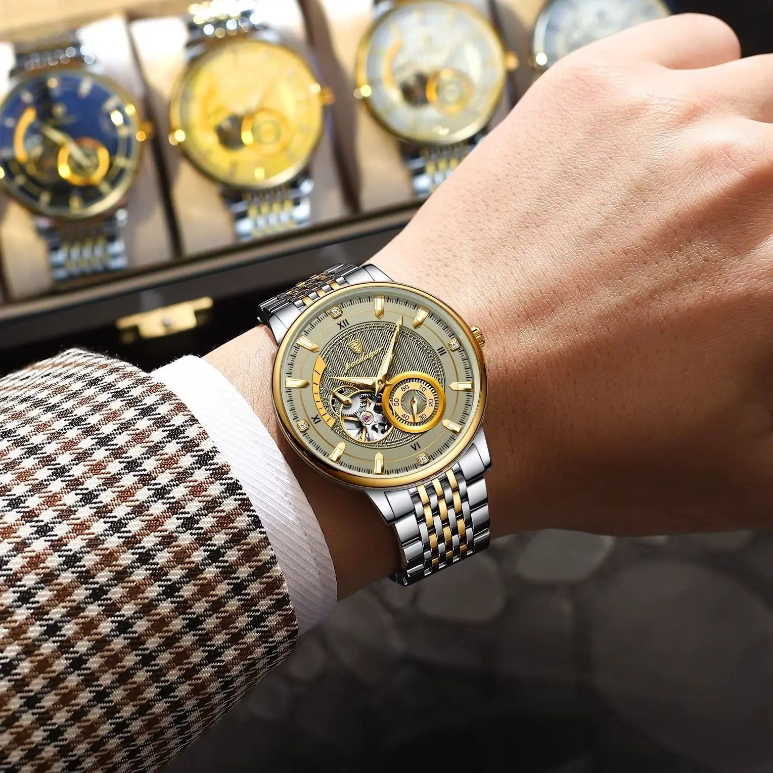 Hollow Tourbillon Mechanical Watch – Luxury Luminous Automatic Stainless Steel Timepiece