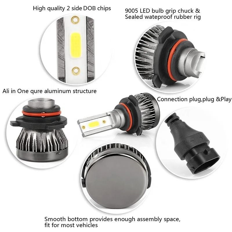 Mini LED Car Headlight Bulbs 6000LM 6000K Pair
