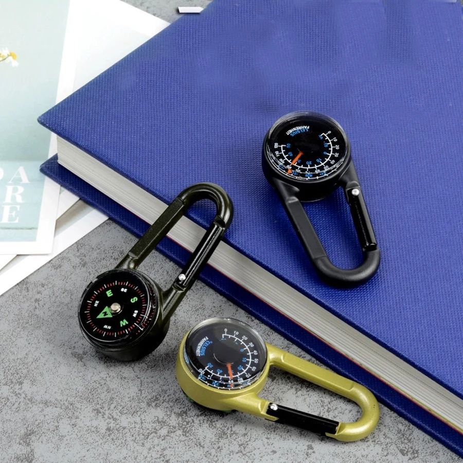 3 in 1 Mini Compass Thermometer Carabiner Keychain