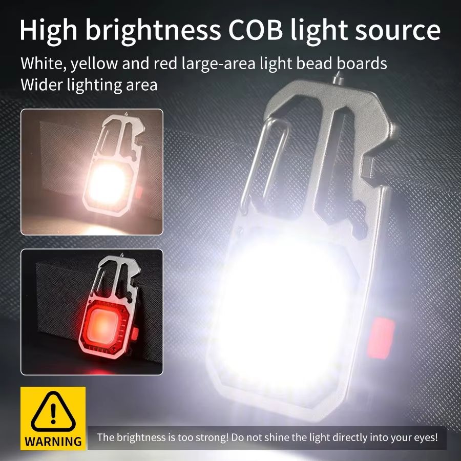 Ultra Small Rechargeable COB Keychain LED Light with Multi-Function Tools