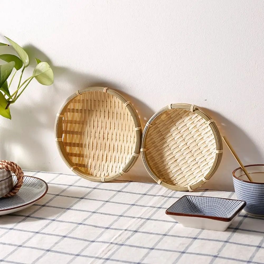Woven Bamboo Tray Basket – Handmade Wicker Bread Server – High-Yield Culinary Interaction Hub