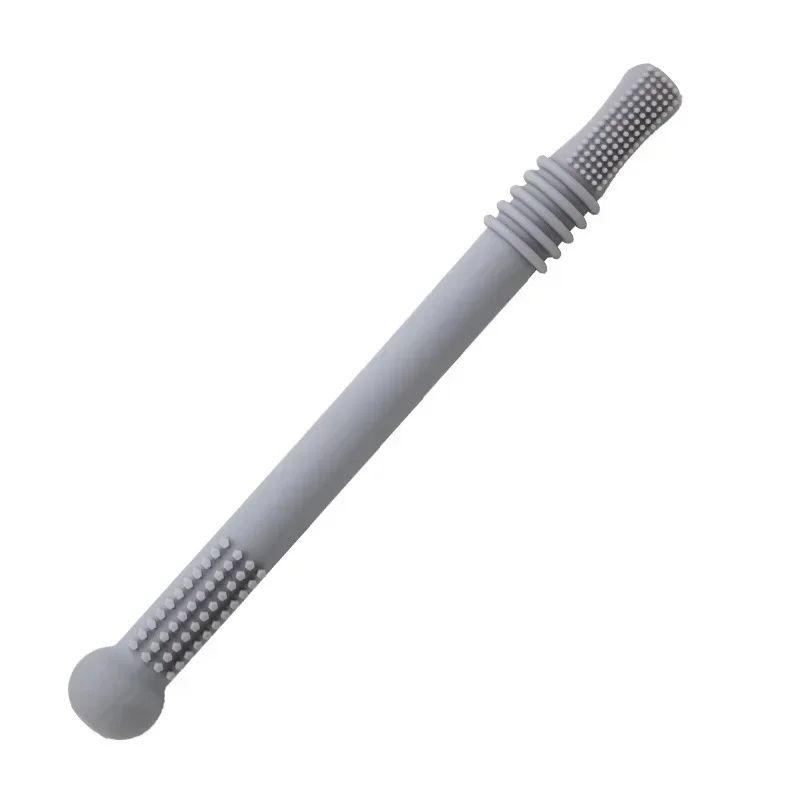 Silicone Baby Teether Straw Toy – Safe Chewable Molar Teething Toy with Easy-Grip Handle