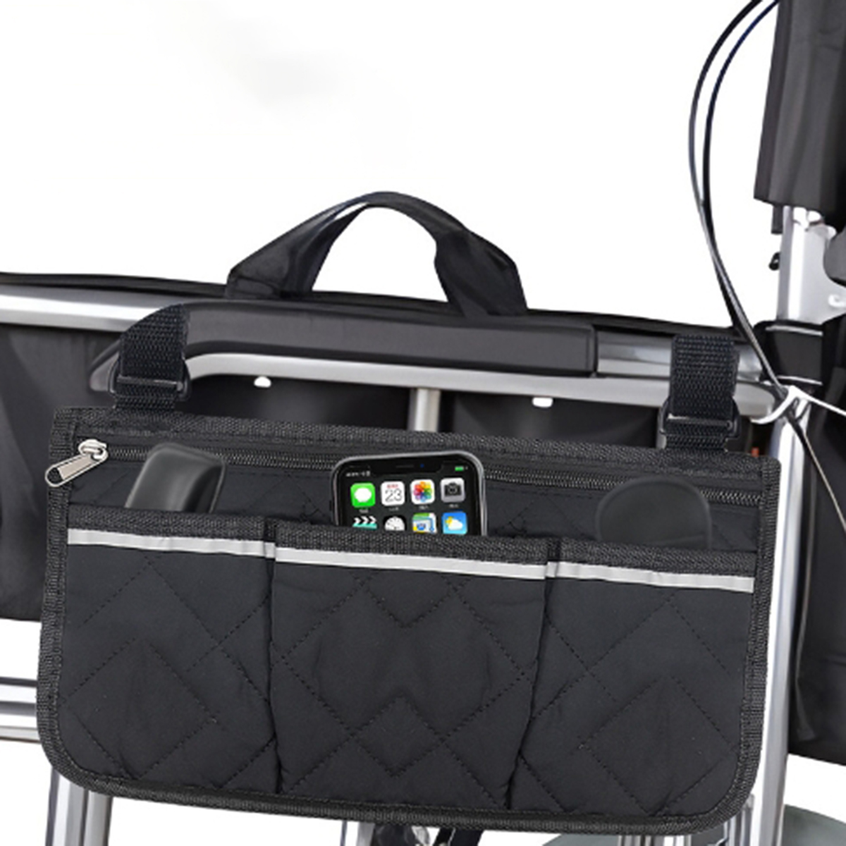 ComfortRide Wheelchair Side Bag Armrest Organizer with Reflective Strip