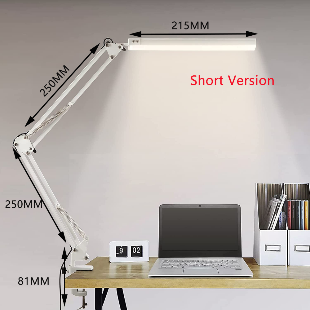 Eye-Caring Dimmable Desk Light, LED Desk Lamp with Clamp Swing Arm, Brightness Levels, USB Charging Modes