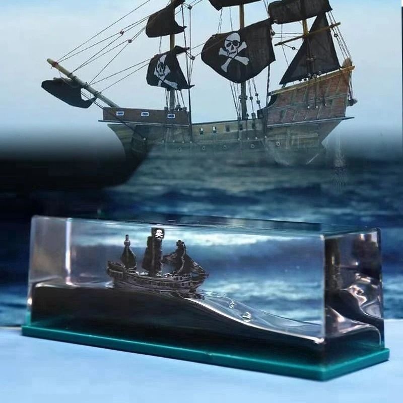 Black Pearl Unbreakable Ship | Fluid Liquid Floating Bottle | Executive Titanic Nautical Sanctuary Decor