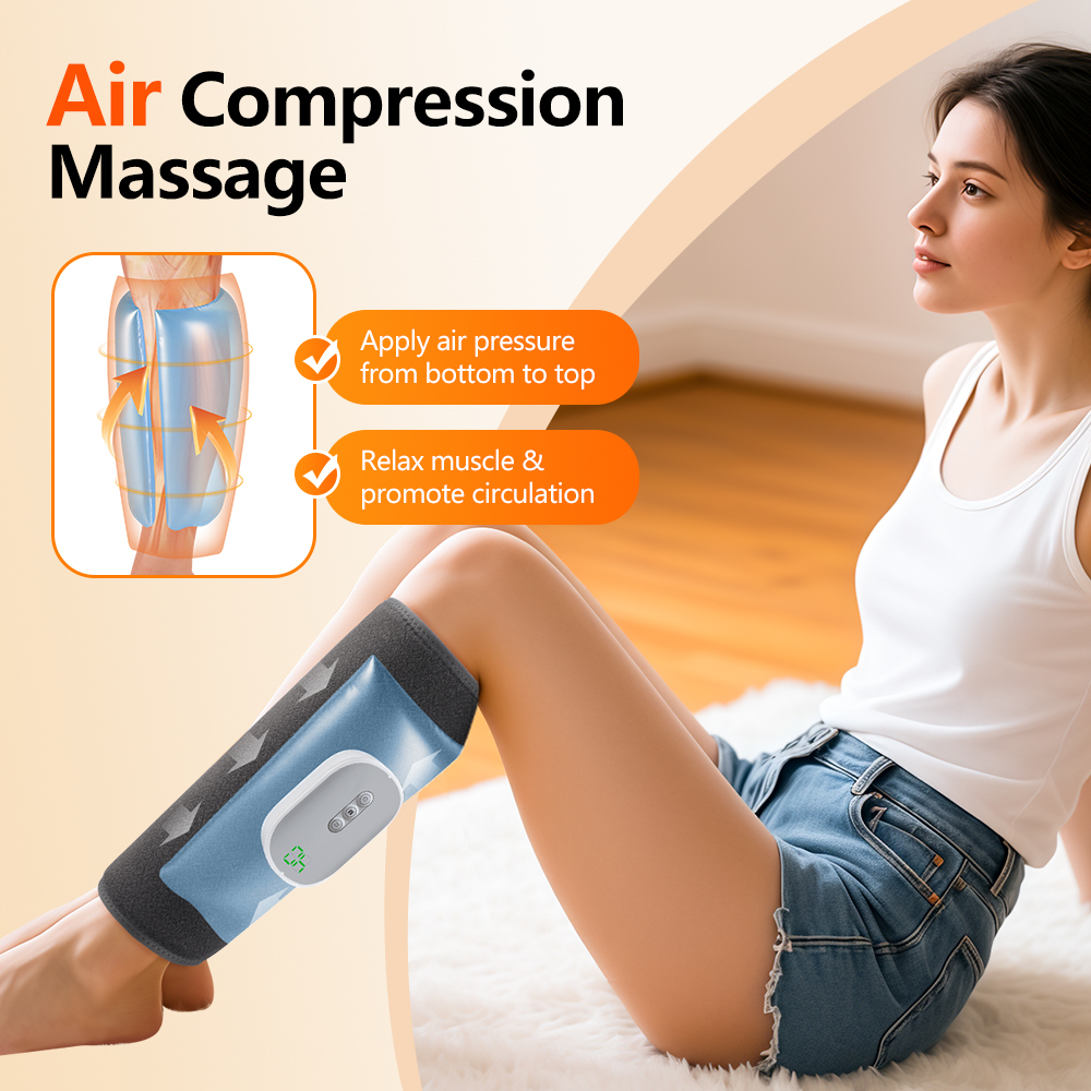 Rechargeable Wireless Leg Massager, 8 Intensities, Calf Air Compression for Muscle Relaxation