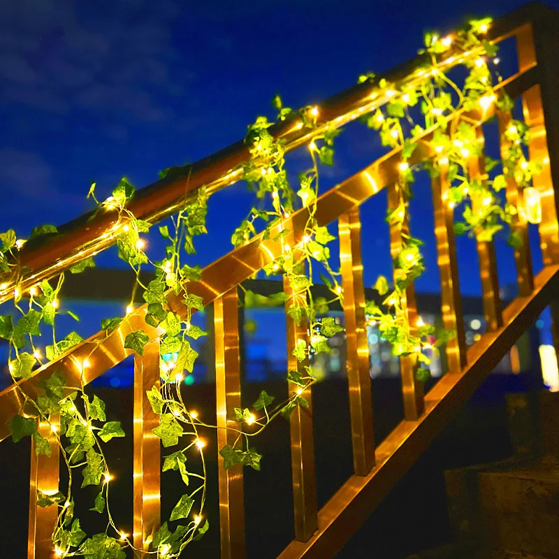 Solar Vine Ivy Fairy Lights Garland – Green Leaf String Lights for Garden, Party, and Wedding Decoration