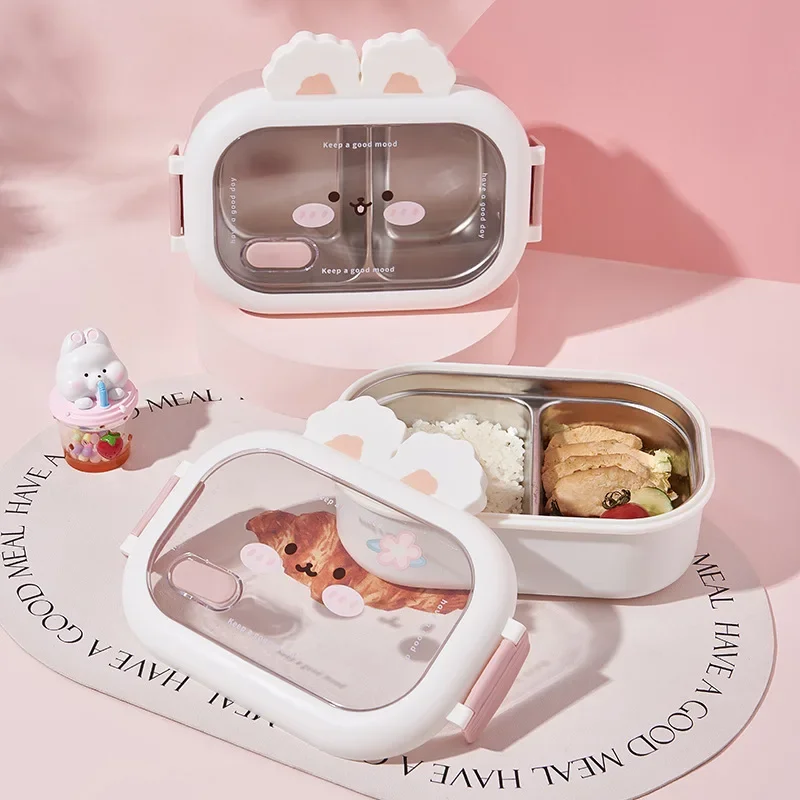 Portable Stainless Steel Lunch Box with Rabbit Design, Large Capacity, Sealed Bento Box for Kids, Perfect Birthday Gift