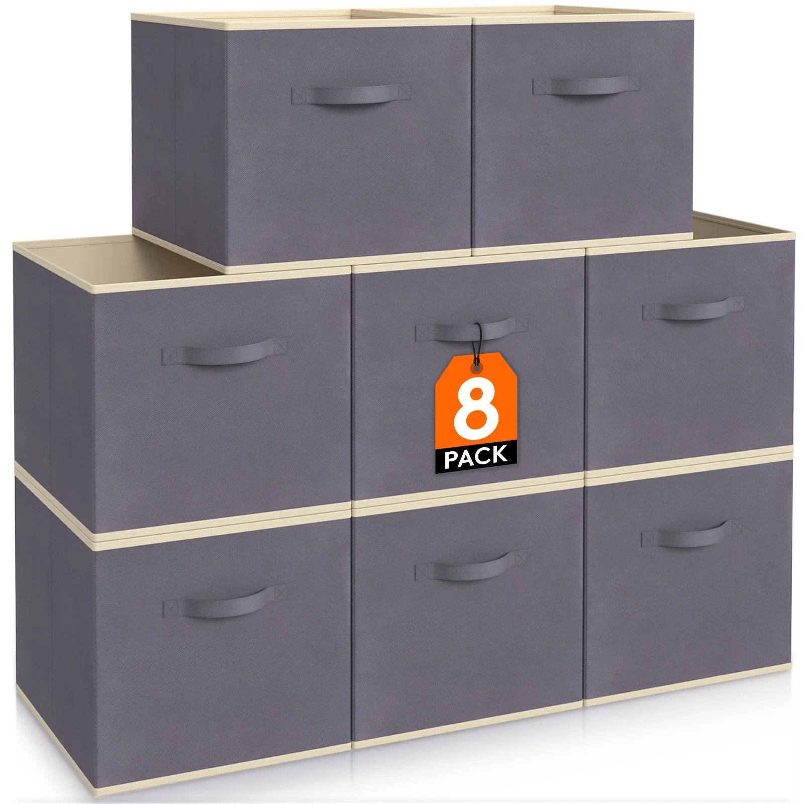 8 Pack Foldable Fabric Cube Storage Bins with Handles