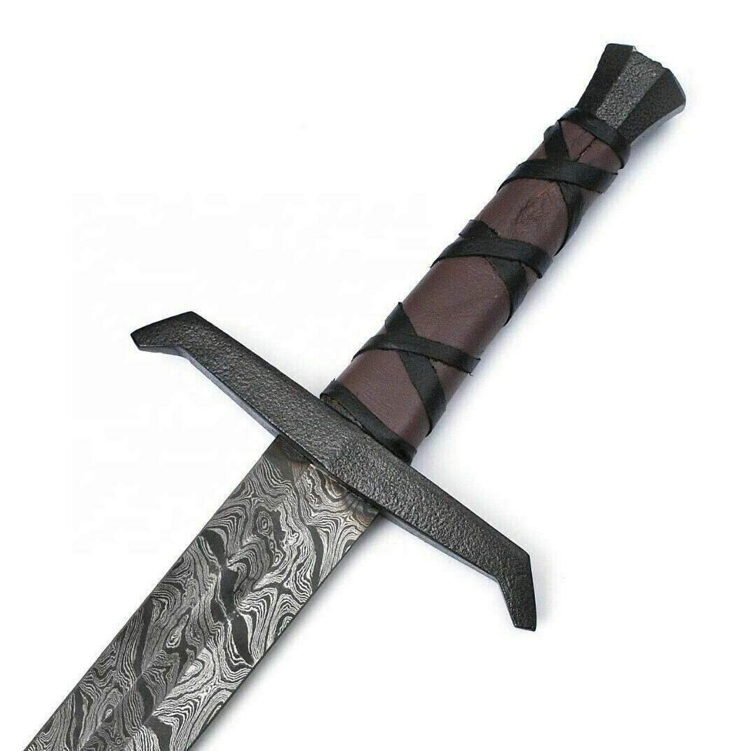 37 Inch Handmade Professional Damascus Steel Fixed Sharp Blade Hunting Warrior Sword with Metal Handle