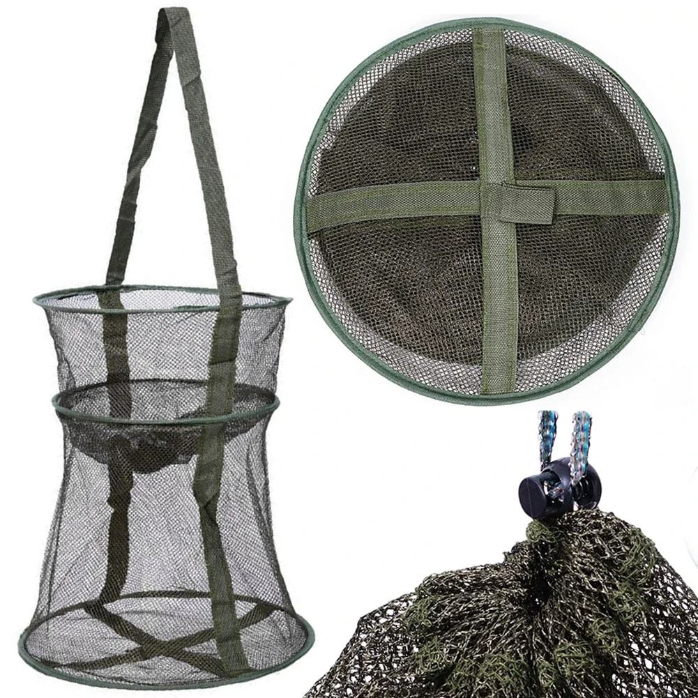 Foldable Mesh Fishing Cage Round Fish Net Basket for Small Fish