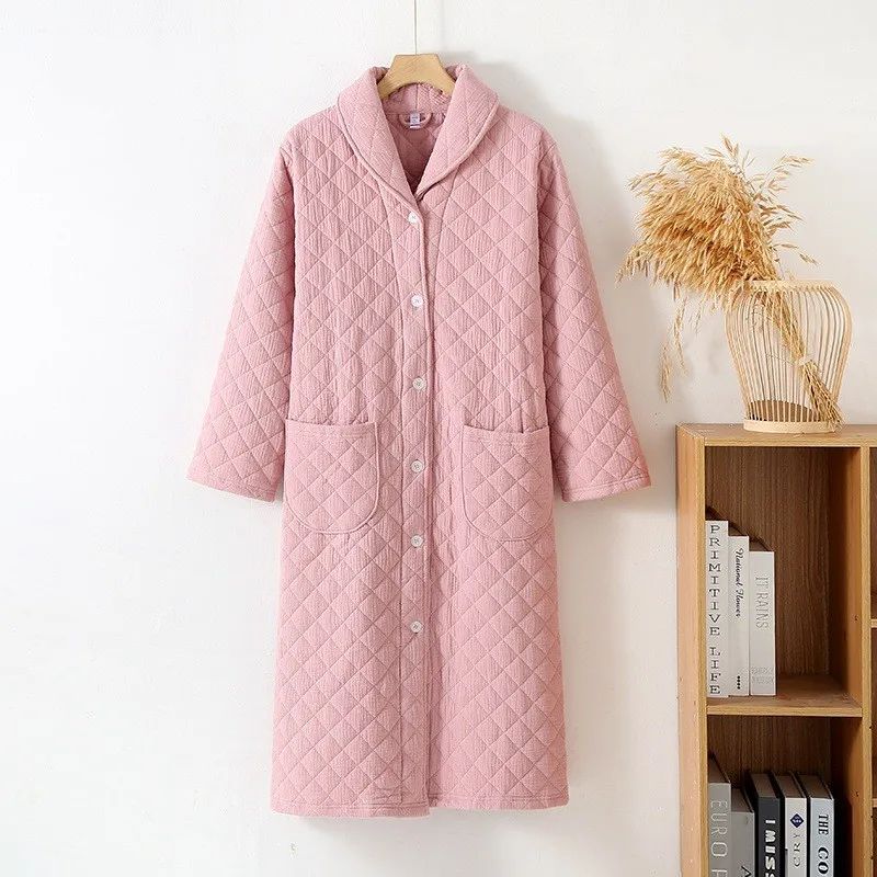 Women's Warm Cotton Long Sleeve Bathrobe for Autumn and Winter