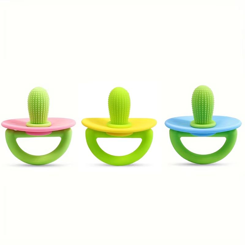 Soft Silicone Pacifier-Style Baby Teether Ring with Massage Dot