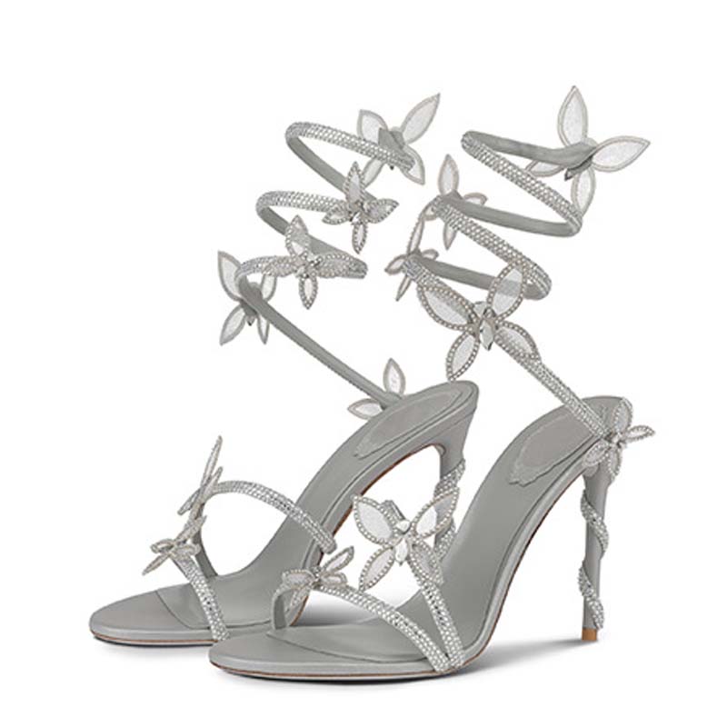 Sexy Crystal Flower Thin High Heels, Narrow Band Women Sandals, Ankle Strap Street Style Pole Dancing Ladies Shoes