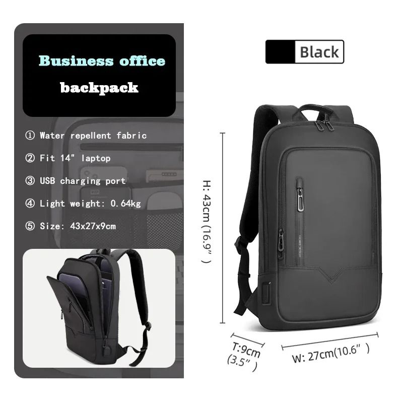 HK Slim Waterproof Laptop Backpack 15.6 Inch